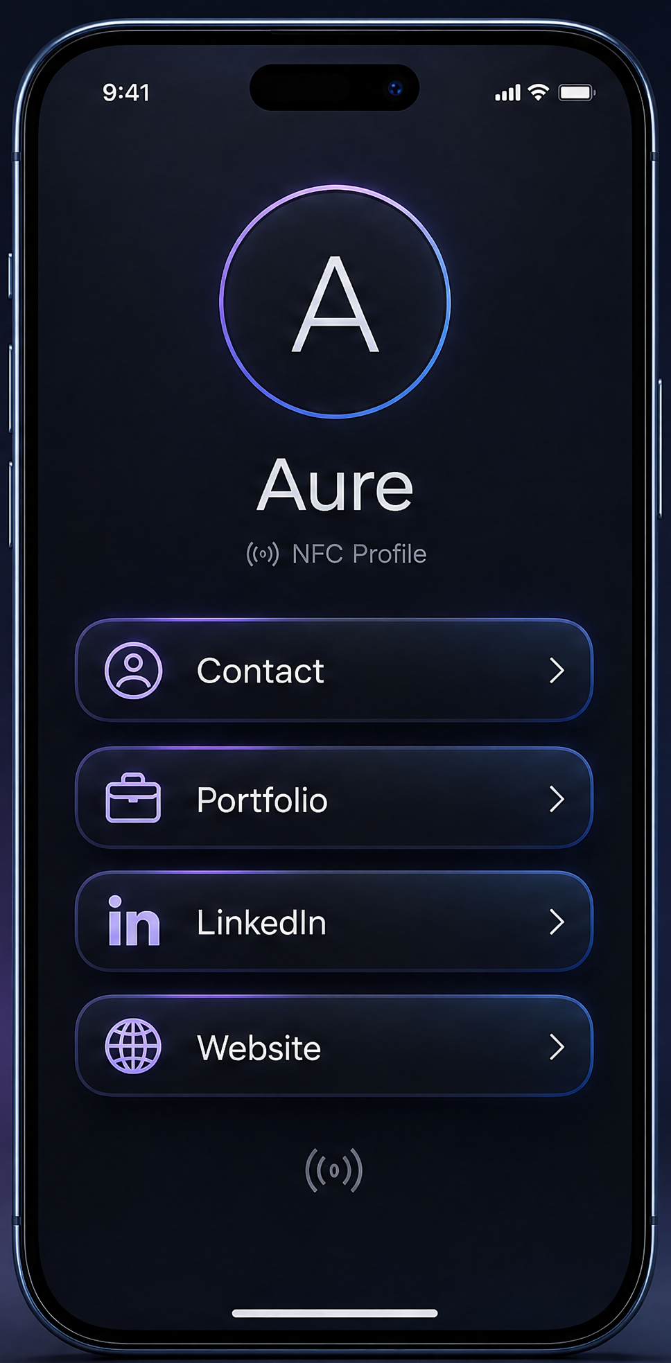Aure NFC profile on iPhone